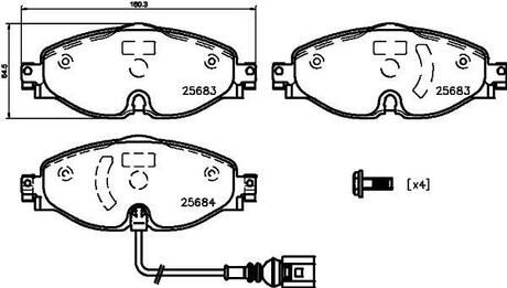 Передние тормозные колодки VW/Audi 2012-> HELLA 8DB 355 020-191
