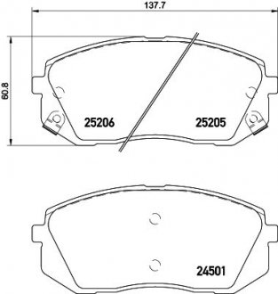 Колодки гальмівні (передні) Hyundai Sonata VI/VII 09-/Tucson 15-/ Kona 17- /Kia Pro Ceed 18-/ Sportage 15- (Mando) HELLA 8DB355025981 (фото 1)