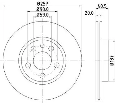 Диск гальмівний перед. Fiat Scudo 96- HELLA 8DD 355 105-621