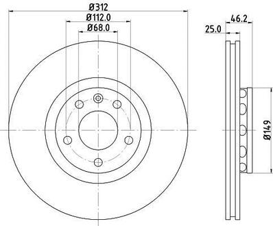 Диск гальм. P Audi A4,A6Skoda Superb 1,8T-2,8 04.97- (312x25 HELLA 8DD 355 107-521 (фото 1)