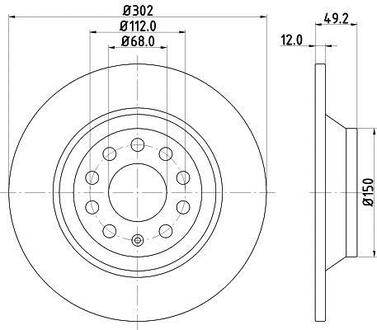 VW Диск тормозной задний AUDI A6 2.0i 2.4i 2.7TDI 2.8FSI 3.0i 05- (302*11.7) HELLA 8DD 355 111-181 (фото 1)