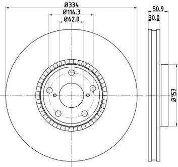 Гальмівний диск перед. Lexus GS/IS/RC 2.0-4.6 05- Л. HELLA 8DD355112-861 (фото 1)