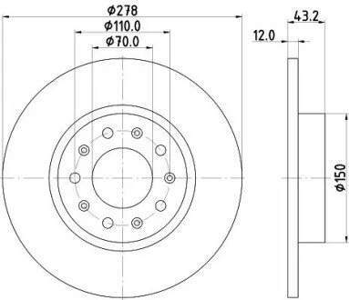 Гальмівний диск зад. Fiat 500X Jeep Renegade 1.0-2.4 06.05- HELLA 8DD 355 116-671