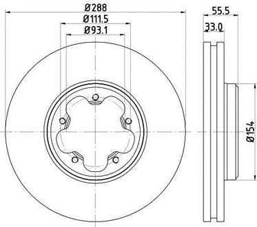 Диск гальмівний перед. (288mmx33mm) FORD TOURNEO CUSTOM 2.0 TDCi/2.0 TDCi [RWD] 04.12- HELLA 8DD 355 120-111 (фото 1)