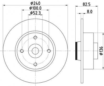 Тормозной диск зад. Megane II/Clio III/Modus 02- (240x8) HELLA 8DD355123-241 (фото 1)