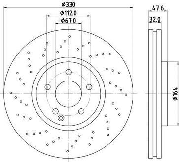 Тормозной диск перед. W211/W220 02-09 2.6-5.5 (PRO) HC PAGID HELLA 8DD355128-151 (фото 1)