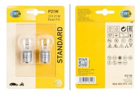 P21W 12V21W Автолампа (блістер 2 шт) HELLA 8GA 002 073-123