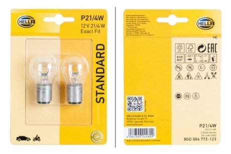 P21/4W 12V 4W Лампа розжарювання (блістер 2 шт) HELLA 8GD 004 772-123