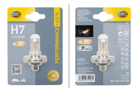 Лампа H7 12V 55W PX26D +60% HELLA 8GH 223 498-231