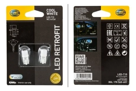 Автолампа T10 12V LED WHITE 5000K (К-кт 2 шт) HELLA 8GL 178 560-601