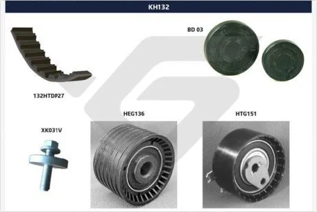 Комплект ремня ГРМ Renault Kangoo I, Clio II, Logan, Duster 1,4-1,6 16V HUTCHINSON KH 132