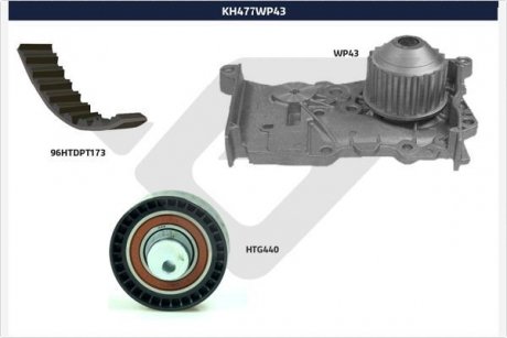 Помпа води + комплект ремня ГРМ HUTCHINSON KH477WP43