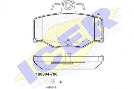 Комплект гальмівних колодок (дискових) ICER 180804-700
