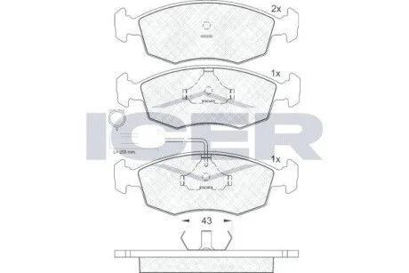 Колодки гальмівні дискові передні FIAT PALIO (178BX) 99-00; FIAT PALIO (178DX) 96- ICER 181227