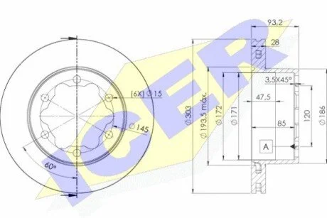 Диск тормозной (задний) MB Sprinter 508-519 06- (303x28) ICER 78BD01921