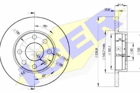 Диск гальмівний (передній) Opel Vectra A (236x12.7) ICER 78BD12402