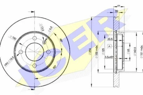 Диск гальмівний (передній) Seat Ibiza/VW Caddy/Polo 93-04/Golf/Passat 87-02 (256x20) (з покр.) (вент) ICER 78BD37902