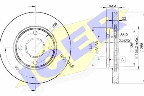 Диск гальмівний (передній) Ford Fiesta 00-08/Focus 98-04/Fusion 02-12 (258x22) ICER 78BD53442