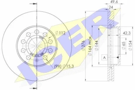 Диск гальмівний (передній) VW Golf VII 12- (276x23.5) ICER 78BD60952
