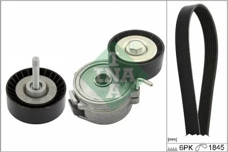 Комплект поликлинових ременів (з роликами) VOLVO S80 II, V70 III, FORD MONDEO IV 2.0D 03.07-12.15 INA 529039510