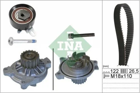 Комплект ГРМ, пас+ролик+помпа INA 530 0175 31