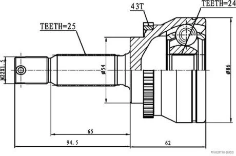 ШРУС со смазкой в комплекте JAKOPARTS J2825131
