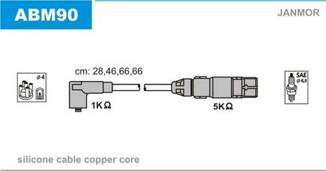 Провода в/в (силикон Copper) Audi A3 1.6 96-03/Seat Toledo II 1.6 98-04 Janmor ABM90