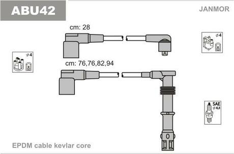 К-кт проводов высокого напряжения Audi 100 92- Janmor ABU42 (фото 1)