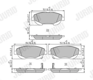 Колодки гальмівні дискові TOYOTA AVENSIS 08-18 Jurid 573631J