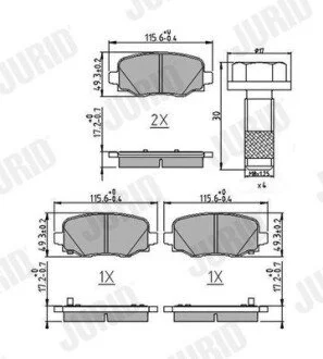FIAT Торм. колодки задн. 500X 2.0 D Multijet 14-18, JEEP RENEGADE SUV 2.0 CRD 14- Jurid 573693J
