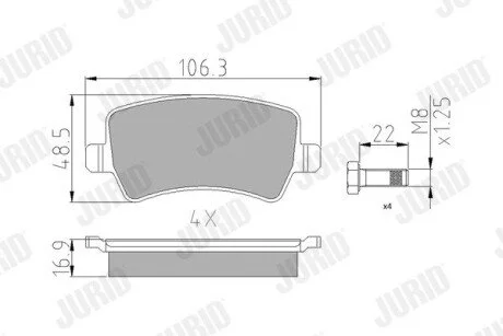 Гальмівні колодки задні Range Rover Evoque / Volvo S60 / S80 / V70 / XC60 / XC70 Jurid 573748J