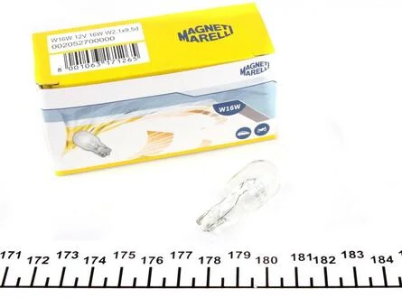 Лампа накала T15 12V 16W W16W W2,1x9,5d MAGNETI MARELLI 002052700000