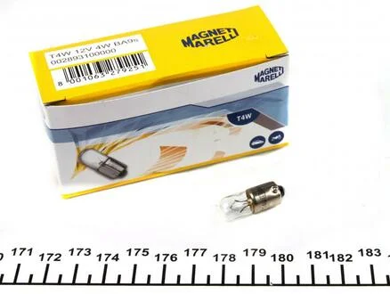 Лампа накала T4W 12V 4W BA9s MAGNETI MARELLI 002893100000