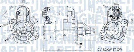 Стартер (12В, 1,1кВт, новий) HYUNDAI ELANTRA IV, ELANTRA VI, I20 I, I30, I40 I, I40 I CW, IX20, IX35, VELOSTER, KIA CARENS III, CEED, PRO CEED, RIO III, SOUL I, SPORTAGE III 1.4/1.4LPG/1.6 06.06- MAGNETI MARELLI 063721465010