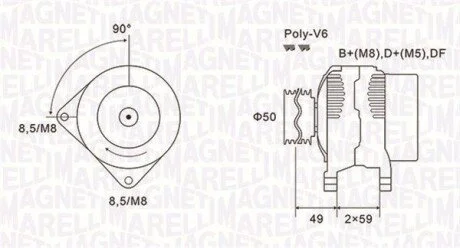 ALTERNATOR NISSAN INTERSTAR, OPEL MOVANO, RENAULT LAGUNA II, MASTER II, TRAFIC II 1.9D/2.5D 10.01- SZT MAGNETI MARELLI 063731147010