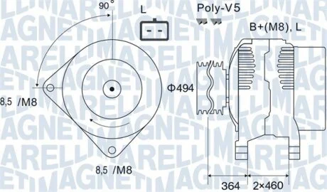 Генератор (12В, 125А) VOLVO S40 I, V40, NISSAN INTERSTAR, KUBISTAR, PRIMASTAR, OPEL MOVANO A, VIVARO A, RENAULT CLIO II, CLIO II/HATCHBACK, CLIO III, KANGOO, KANGOO EXPRESS, LAGUNA I 1.5D-3.0D 07.95- MAGNETI MARELLI 063731645010