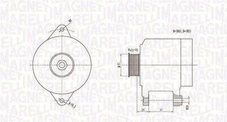 ALTERNATOR 12V CITROEN C1/ PEUGEOT 107/ TOYOTA AYGO 1,0 2005> SZT MAGNETI MARELLI 063731978010 (фото 1)