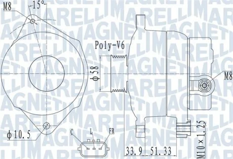 Генератор (14В, 110А) HYUNDAI I30, IX35, KIA CEED, PRO CEED, SPORTAGE III, VENGA 1.4-1.6LPG 12.06-03.19 MAGNETI MARELLI 063732138010