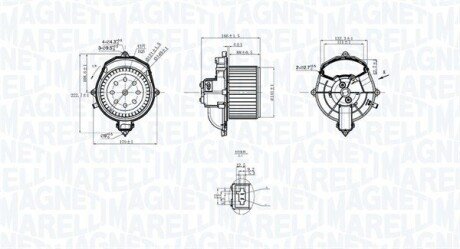 Вентилятор салону CITROEN BERLINGO, BERLINGO MULTISPACE, BERLINGO/MINIVAN, C4 GRAND PICASSO I, C4 PICASSO I, PEUGEOT PARTNER, PARTNER TEPEE, PARTNER/MINIVAN 1.2-Electric 10.06- MAGNETI MARELLI 069412266010