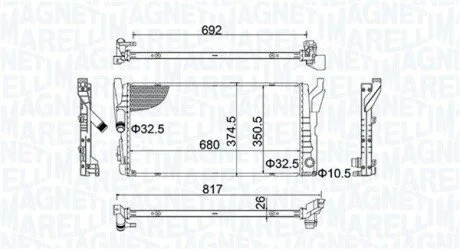 Радіатор двигуна BMW 2 (F45), 2 GRAN TOURER (F46), X1 (F48), X2 (F39), MINI (F55), (F56), (F57), CLUBMAN (F54), COUNTRYMAN (F60) 1.2/1.5 09.13- MAGNETI MARELLI 350213202800