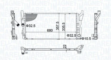 Радіатор двигуна BMW 2 (F45), 2 GRAN TOURER (F46), X1 (F48), MINI (F55), (F56), (F57), CLUBMAN (F54) 1.2/1.5 09.13- MAGNETI MARELLI 350213202900