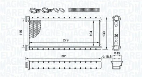 Радіатор пічки DS DS 7, CITROEN BERLINGO, BERLINGO/MINIVAN, C4 GRAND PICASSO II, C4 PICASSO II, C4 SPACETOURER, C5 AIRCROSS, GRAND C4 SPACETOURER, JUMPY III, SPACETOURER 1.2-Electric 02.13- MAGNETI MARELLI 350218514000