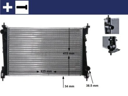 Радіатор двигуна (мкпп) ABARTH GRANDE PUNTO, PUNTO, PUNTO EVO, ALFA ROMEO MITO, FIAT BRAVO II, GRANDE PUNTO, PUNTO EVO, PUNTO EVO/HATCHBACK, LANCIA DELTA III, OPEL CORSA B, CORSA D 1.3D-1.9D 09.94- MAHLE / KNECHT CR1112000S