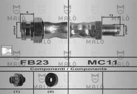 Шланг передній гальмівний FIAT DOBLO 00-09, DOBLO (119) 05- MALO 80448 (фото 1)