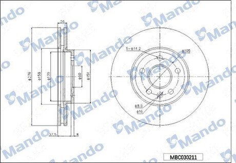 OPEL диск гальмівний передн.Chevrolet Cruze 1.6 09-, Astra J MANDO MBC030211