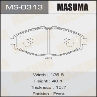 Колодки тормозные передн CHERY JAGGI 1.3, 1.1 (06-13)/CHERY QQ 1.0, 0.8, 1.1 (03 MASUMA MS0313