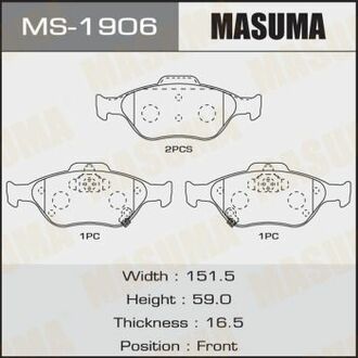 Колодки дисковые YARIS/ NLP90L, SCP90L, NLP130L front (1/6) MASUMA MS1906 (фото 1)