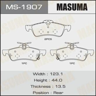Колодки дисковые YARIS/ NLP90L, SCP90L, NLP130L rear (1/12) MASUMA MS1907 (фото 1)