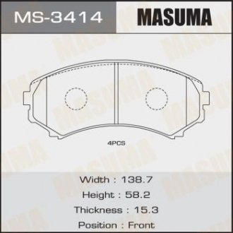 Колодка тормозная передняя Mitsubishi Pajero (00-) MASUMA MS3414