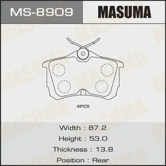 Колодки дискові ACCORD/ 2000, 2200, 2400 rear (1/16) MASUMA MS8909